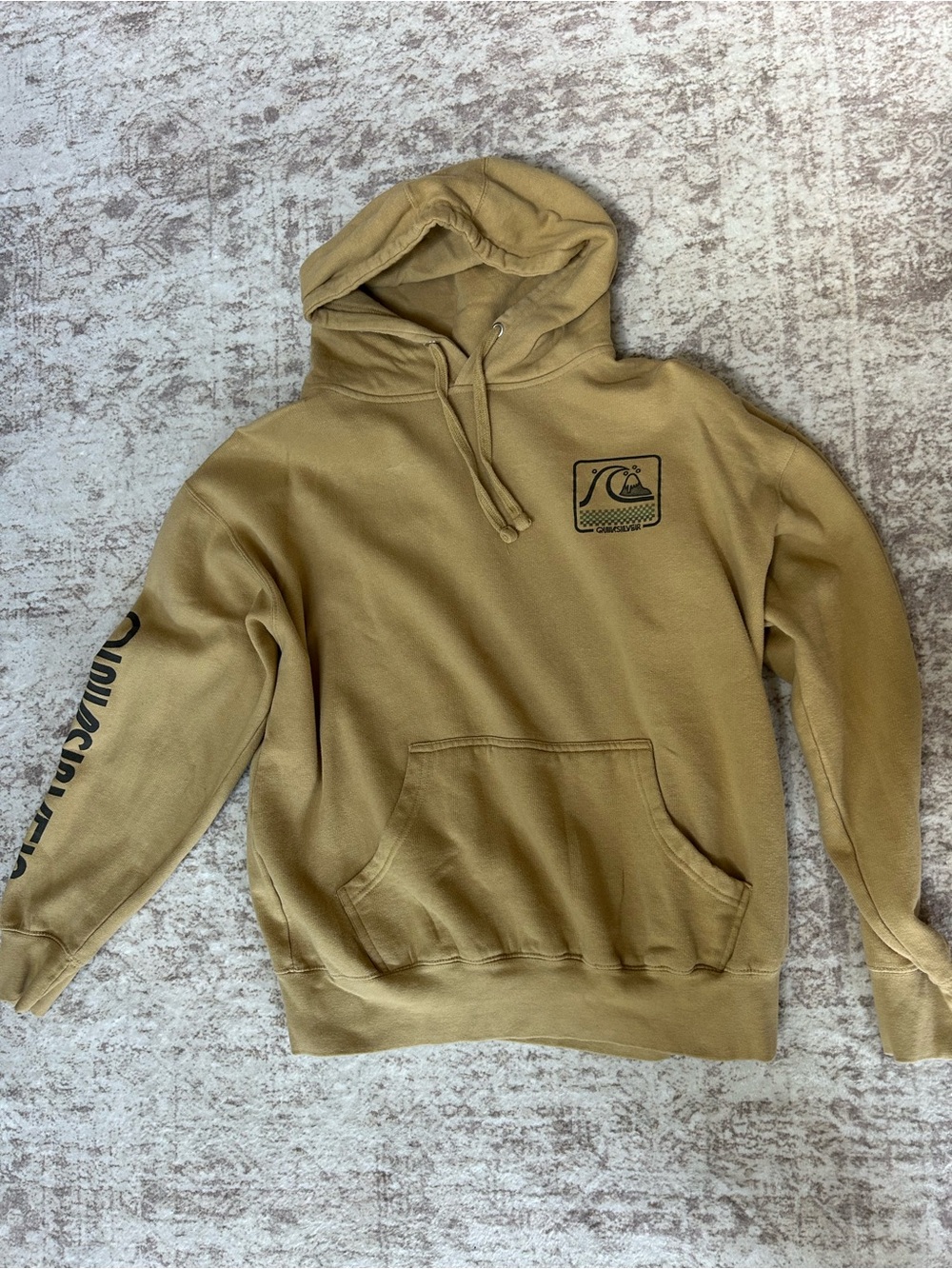 Quiksilver Men's Khaki Pullover Hoodie with Black Logo